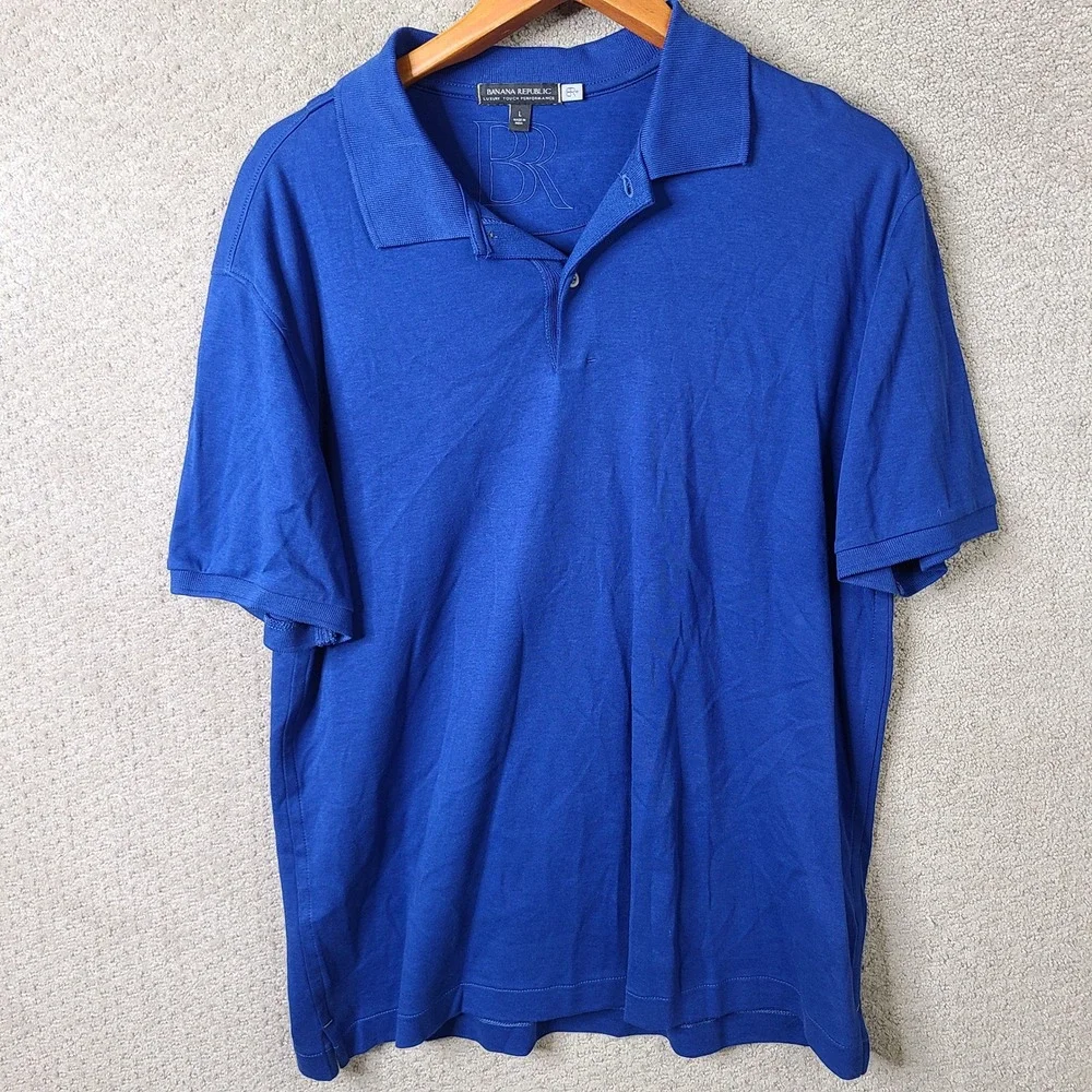 Banana Republic Shirt Mens L Blue Polo Luxury Touch Cotton Short Sleeve Casual